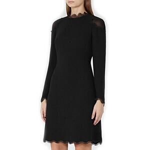 Reiss Ludervine Lace Detail Dress Black Long Sleeves High Neck Gothic